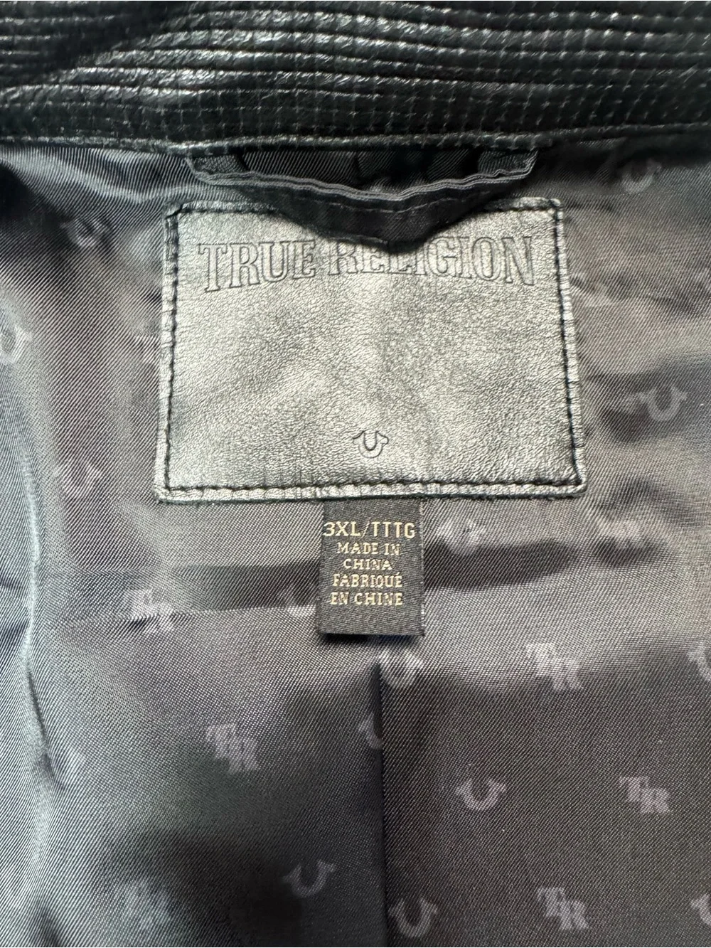 True Religion Black Bomber Mix Media Cotton Leather Jacket Size 3XL